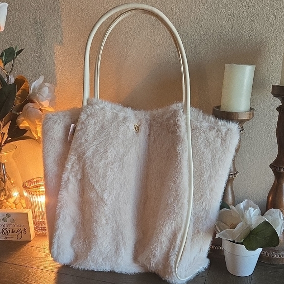 Victoria's Secret Handbags - Victoria's Secret Plush Faux Fur Tote Bag in Cream - Women Bags